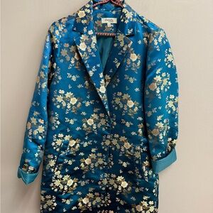 Charlotte Russe Asian  Teal and Gold Floral silky Blazer XS Y2K